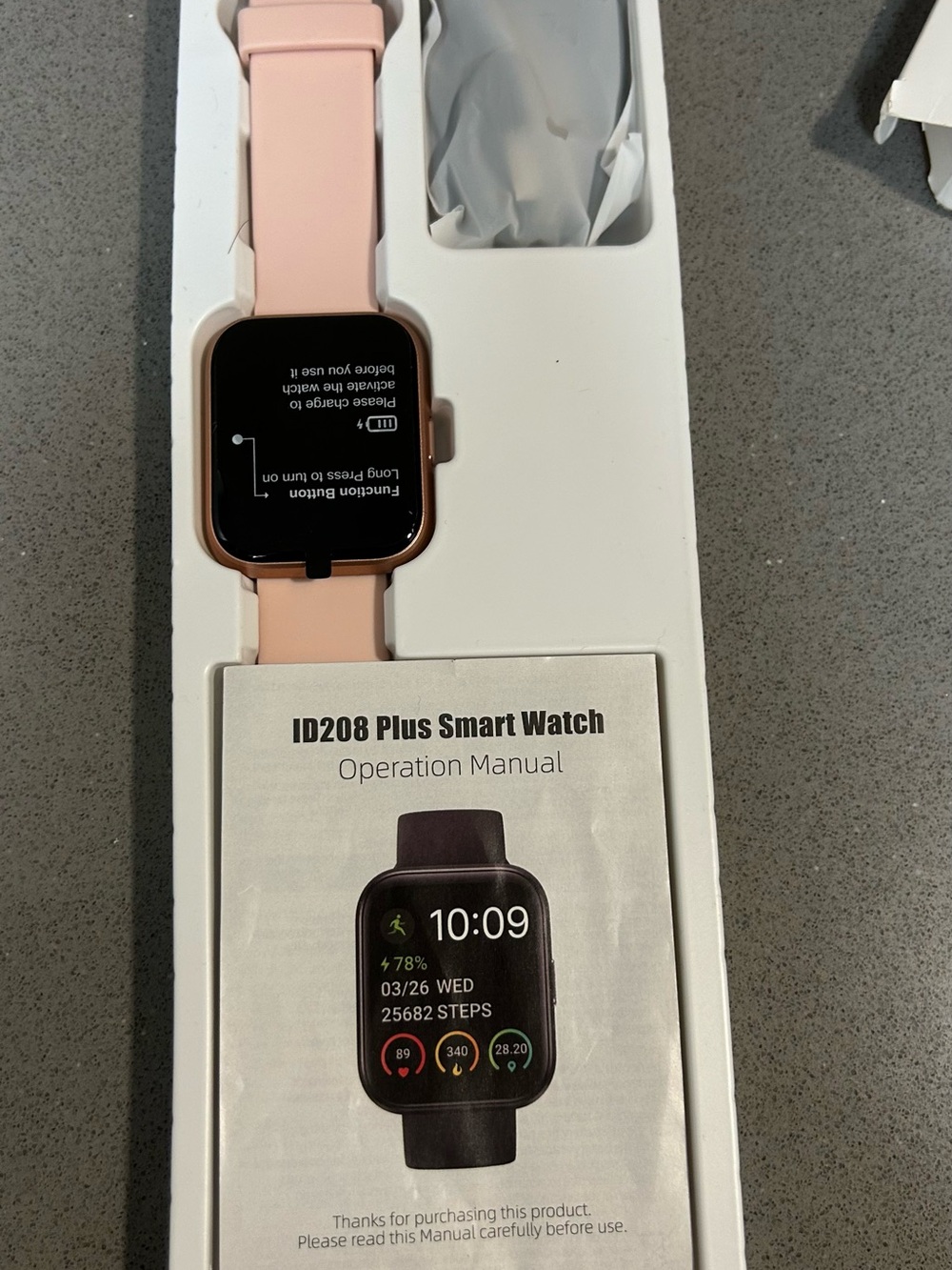 ID208 Plus Smart Watch — Blush Pink Silicone Band